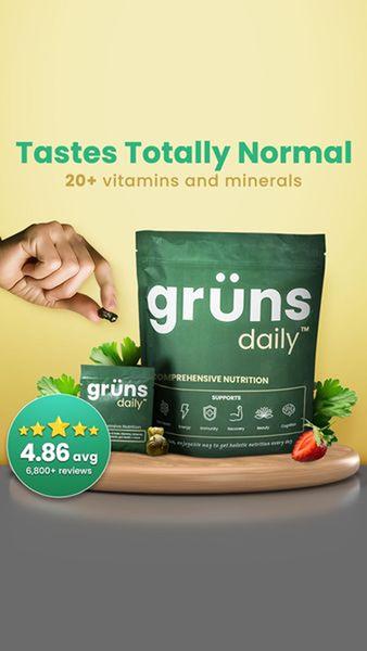 A 9:16 vertical social ad featuring a product pouch, a hand offering a capsule, and a prominent 4.86-star rating badge to establish credibility.